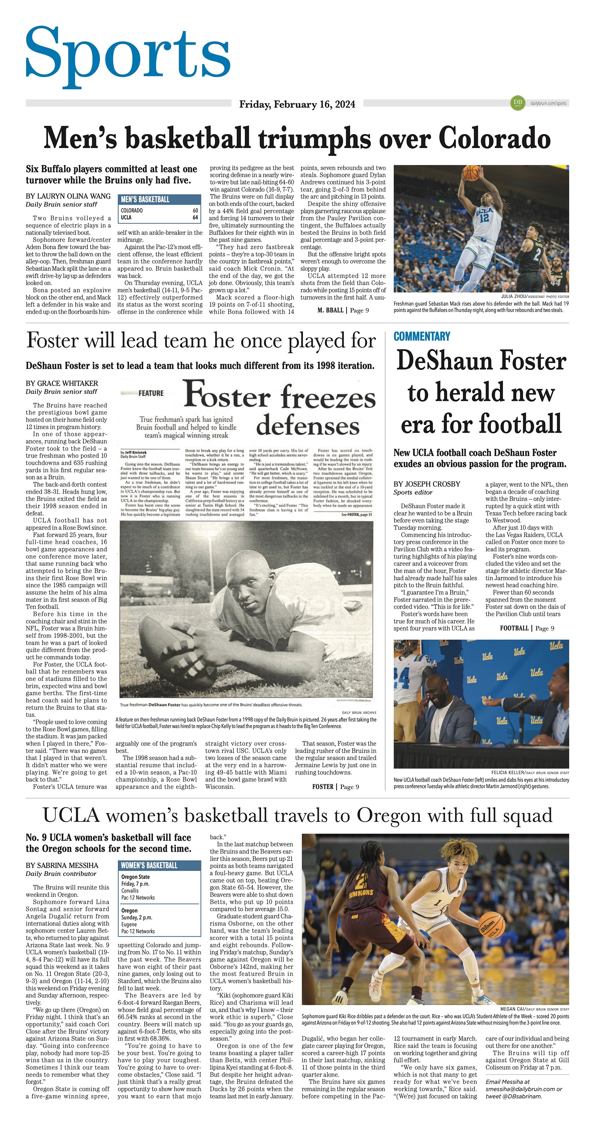 A newspaper page for the Sports section.