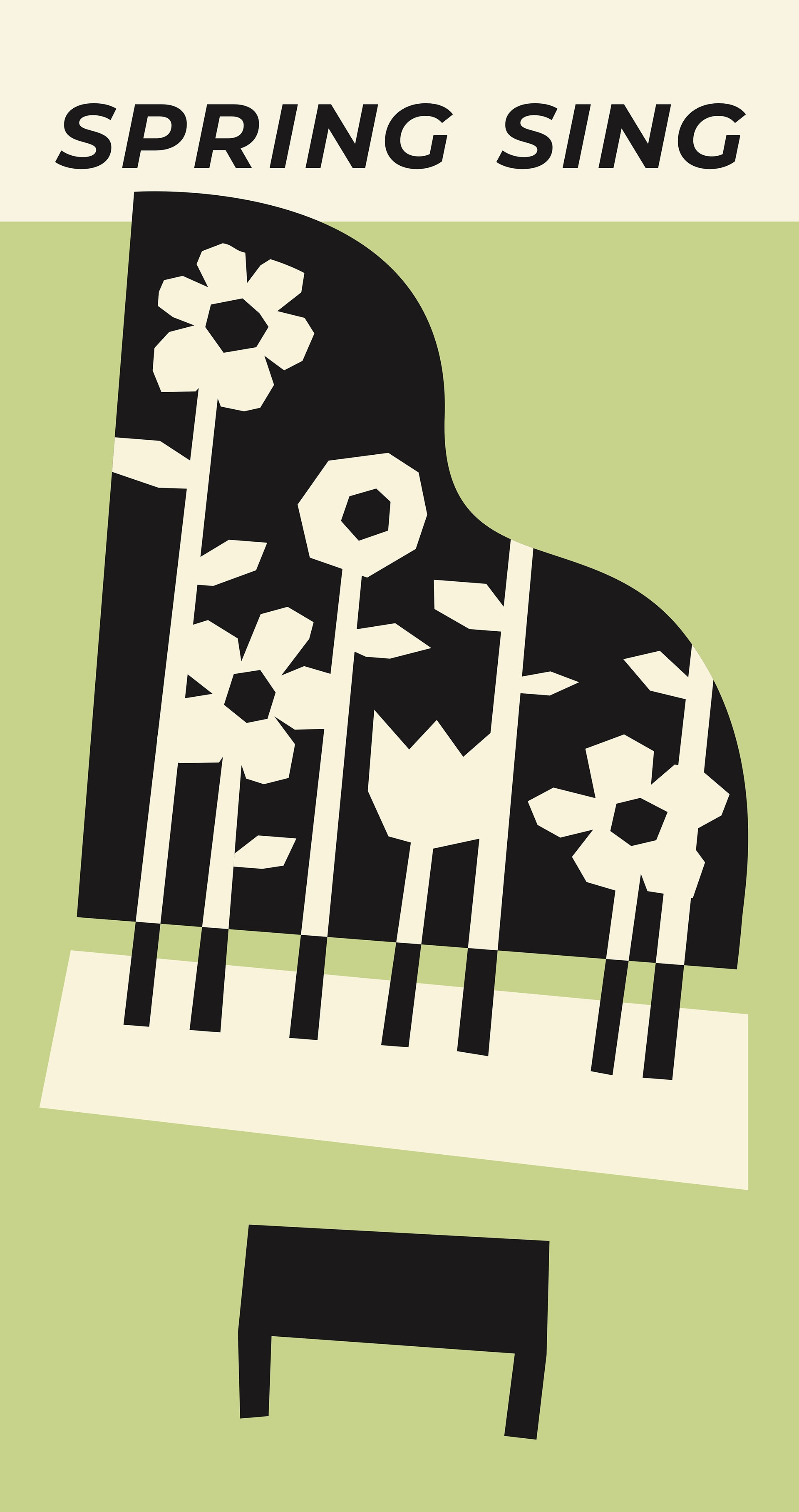 A newspaper cover titled, "Spring Sing." The cover features a bird's eye view design of a grand piano with flowers growing from the keys.