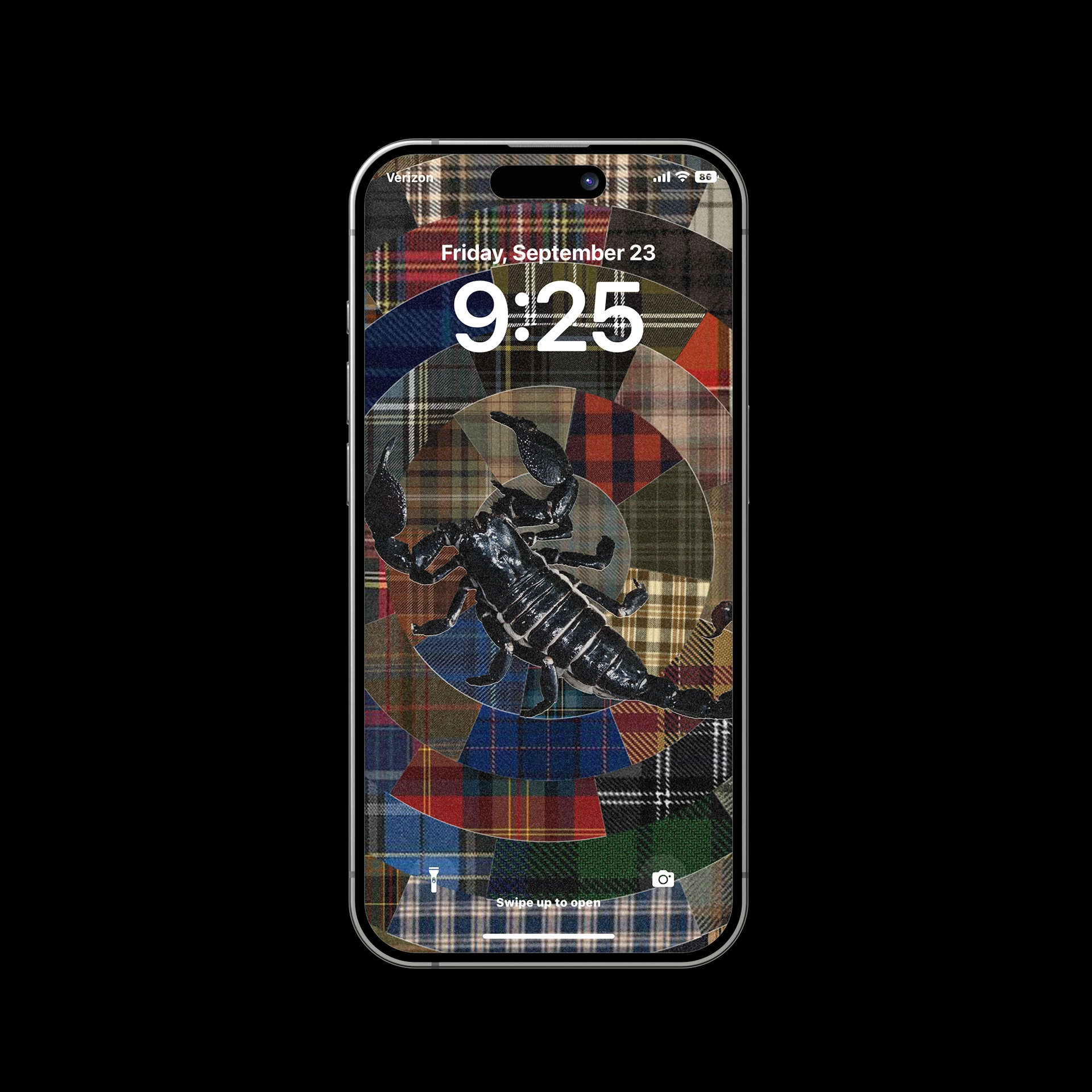 iPhone lock screen wallpaper mockup with plaid design