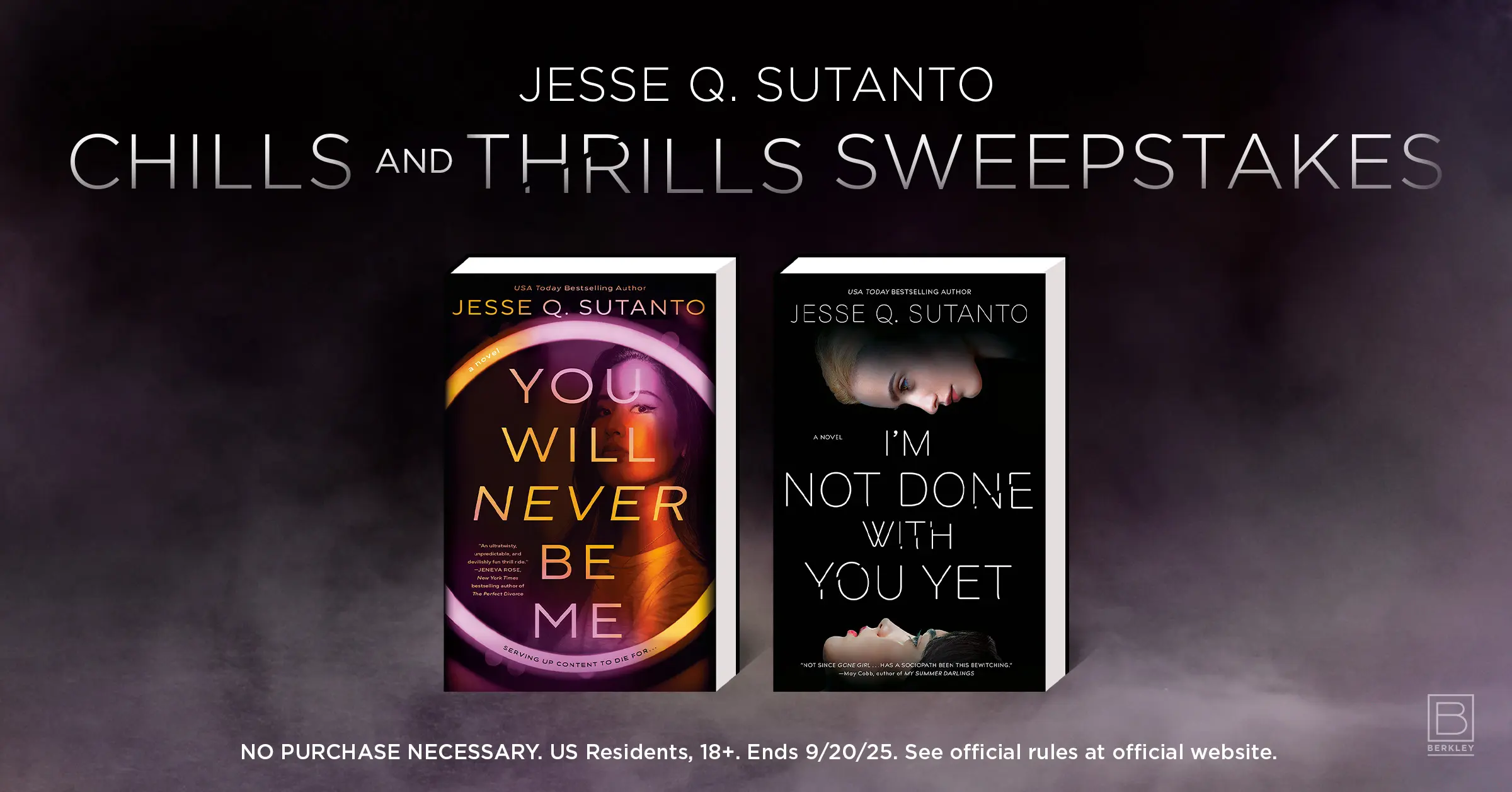 Giveaway post for 2 novels on smoky, atmospheric background