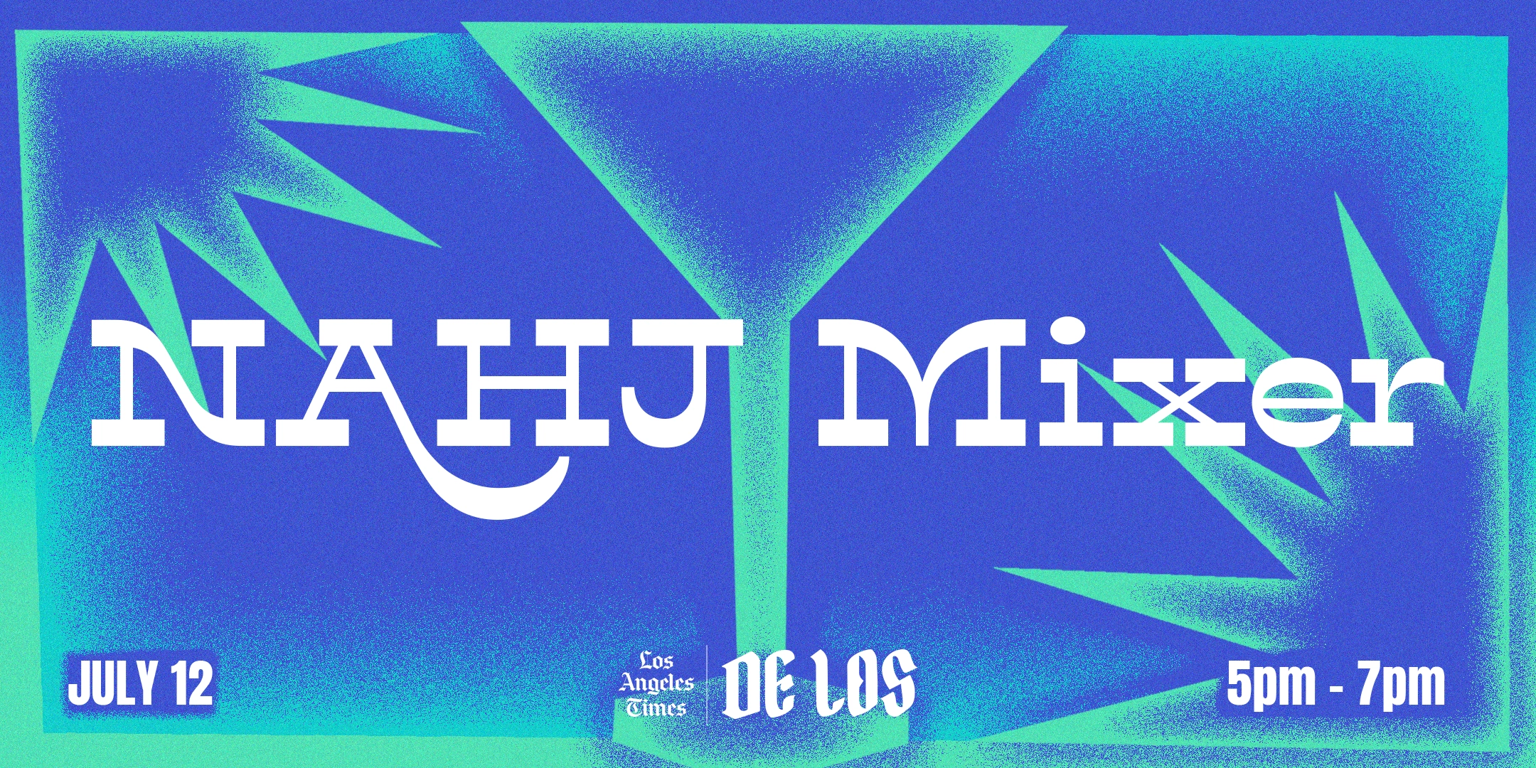 Collage for NAHJ mixer event with abstract shapes and martini glass design.