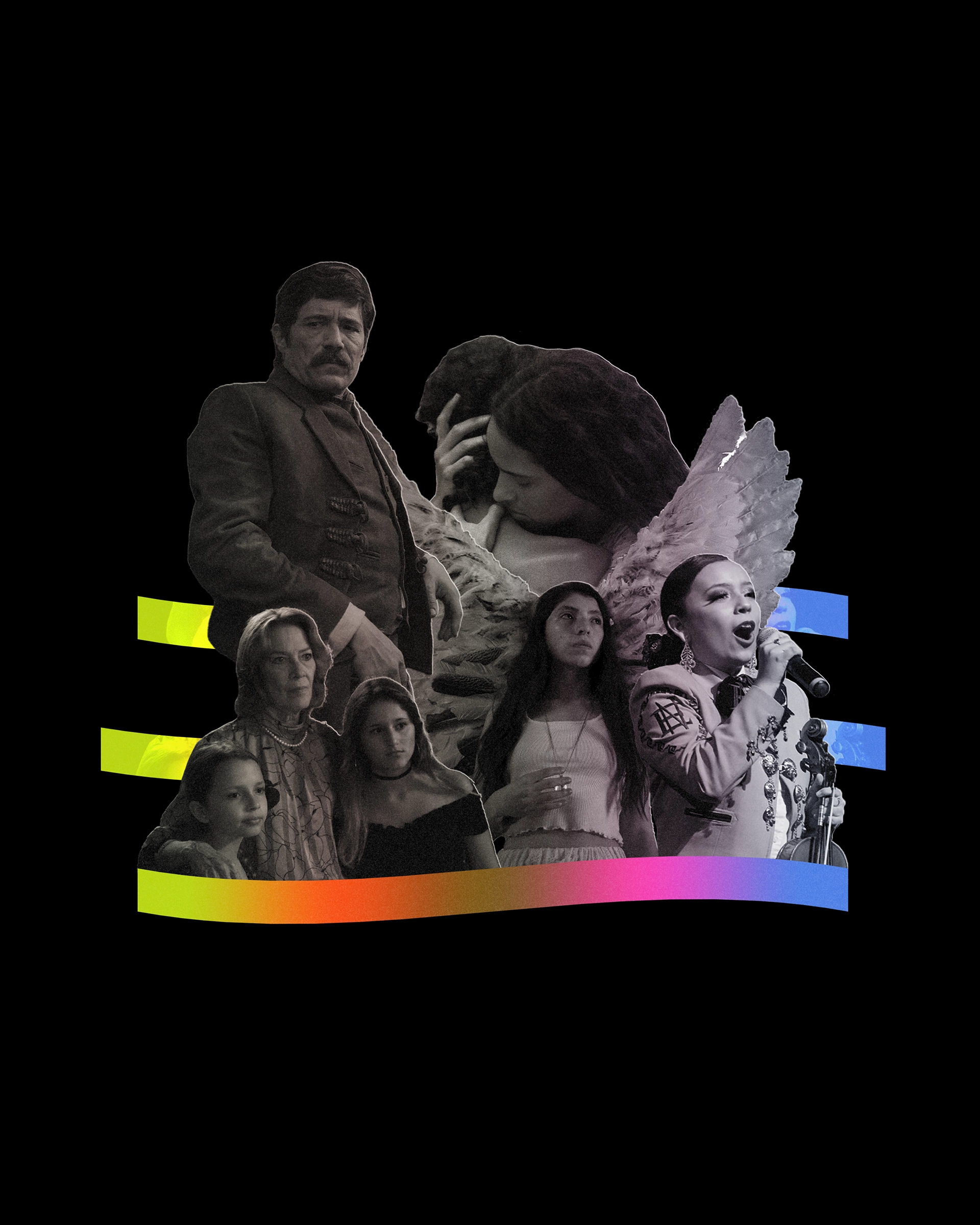 Movie stills from Latino movies in a photo collage.