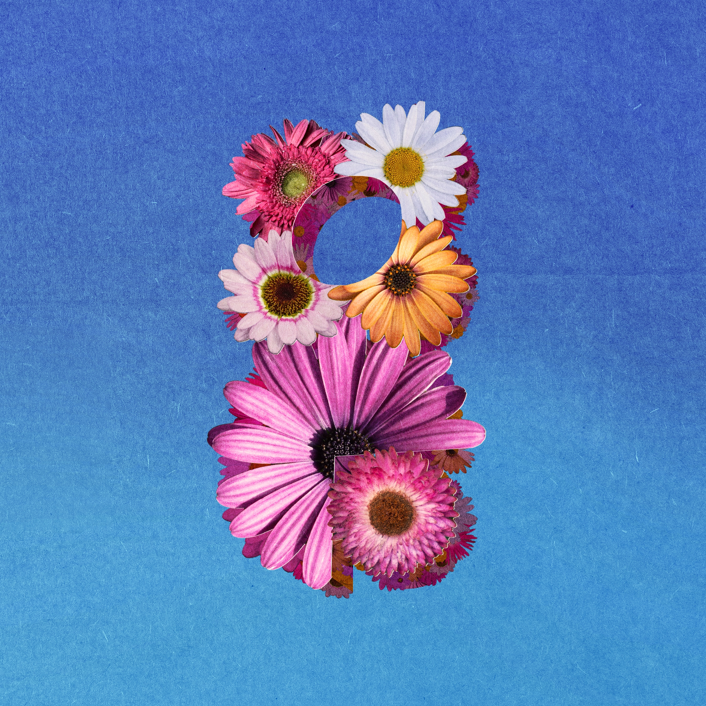 Logo created with flowers on blue background