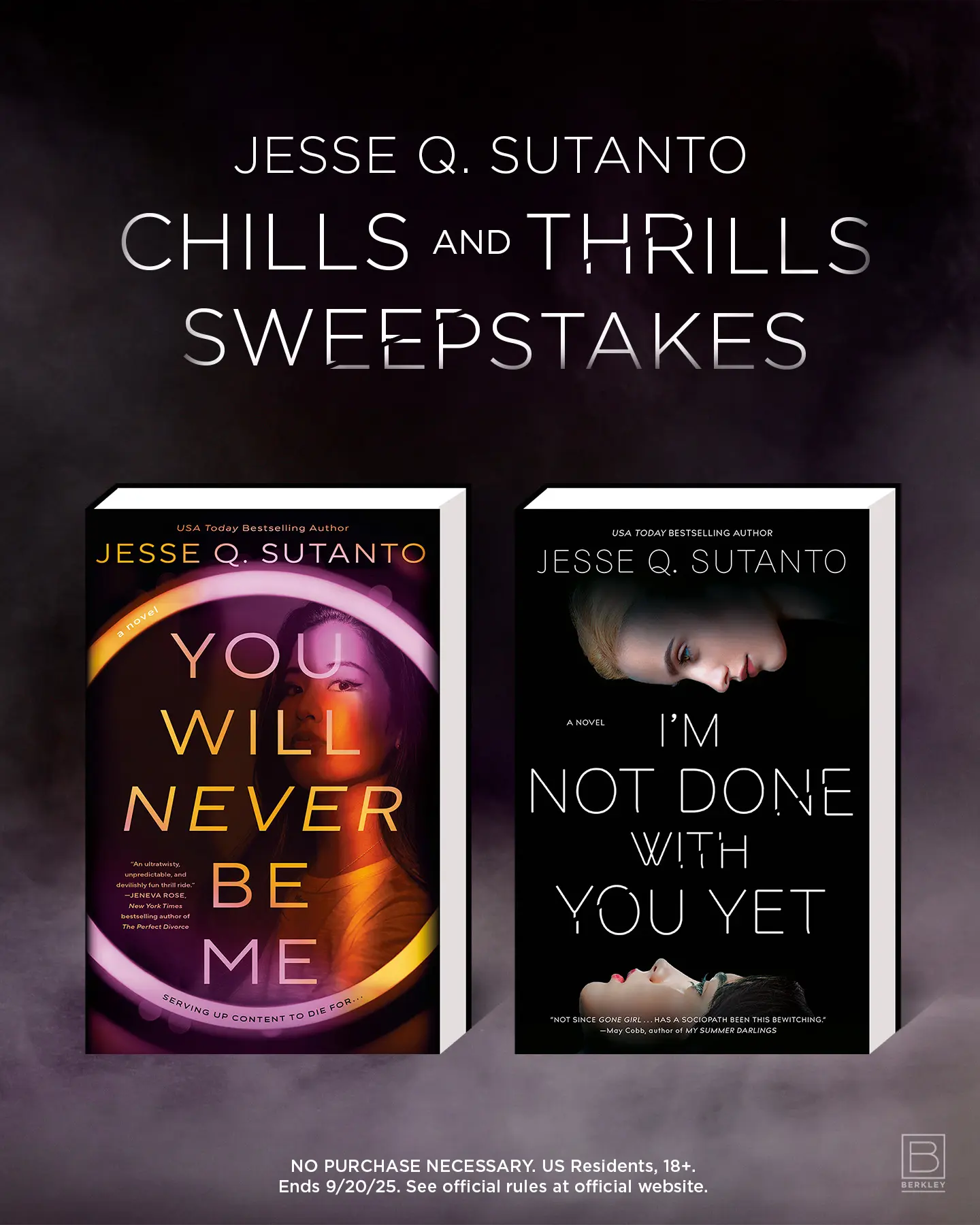Giveaway post for 2 novels on smoky, atmospheric background