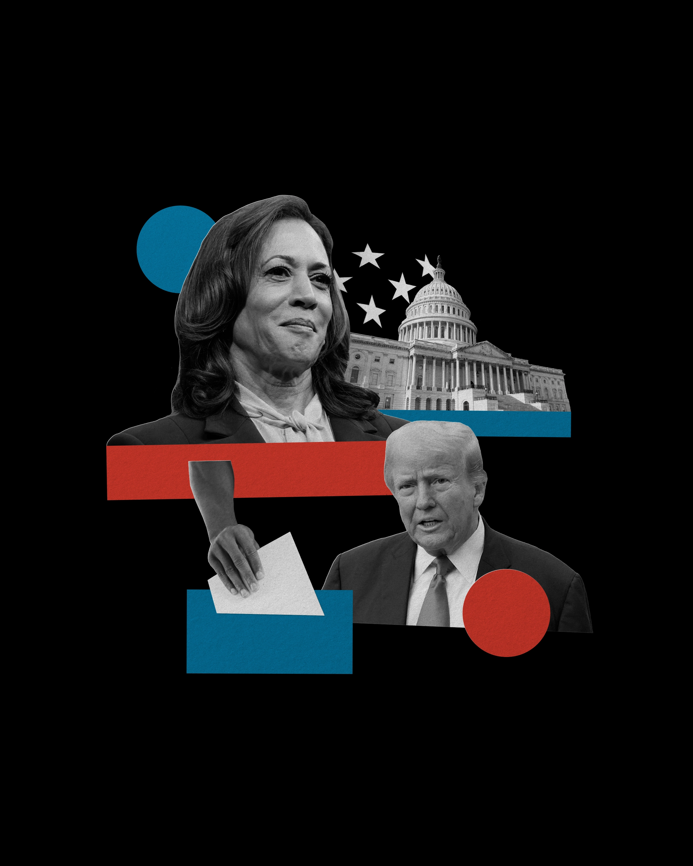 Collage of Kamala Harris and Donald Trump.