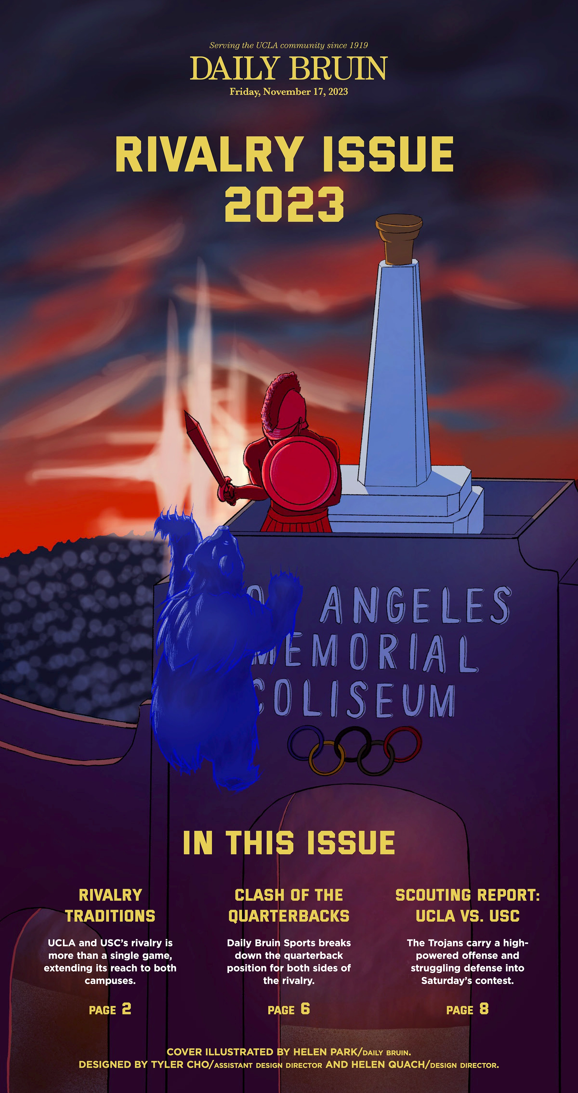 A newspaper cover for the Daily Bruin 2023 Rivalry Issue.