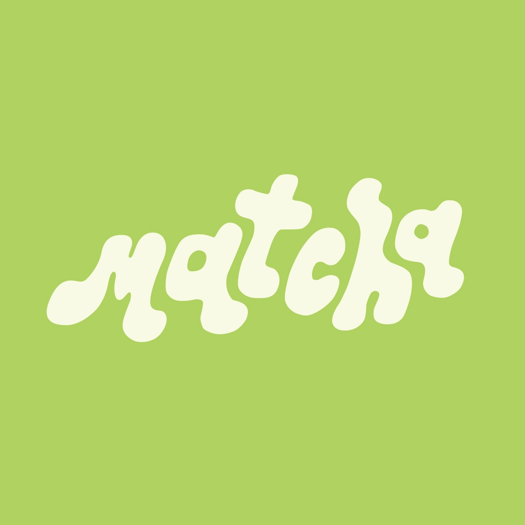 The word "matcha" is written in a bold, curvy font.