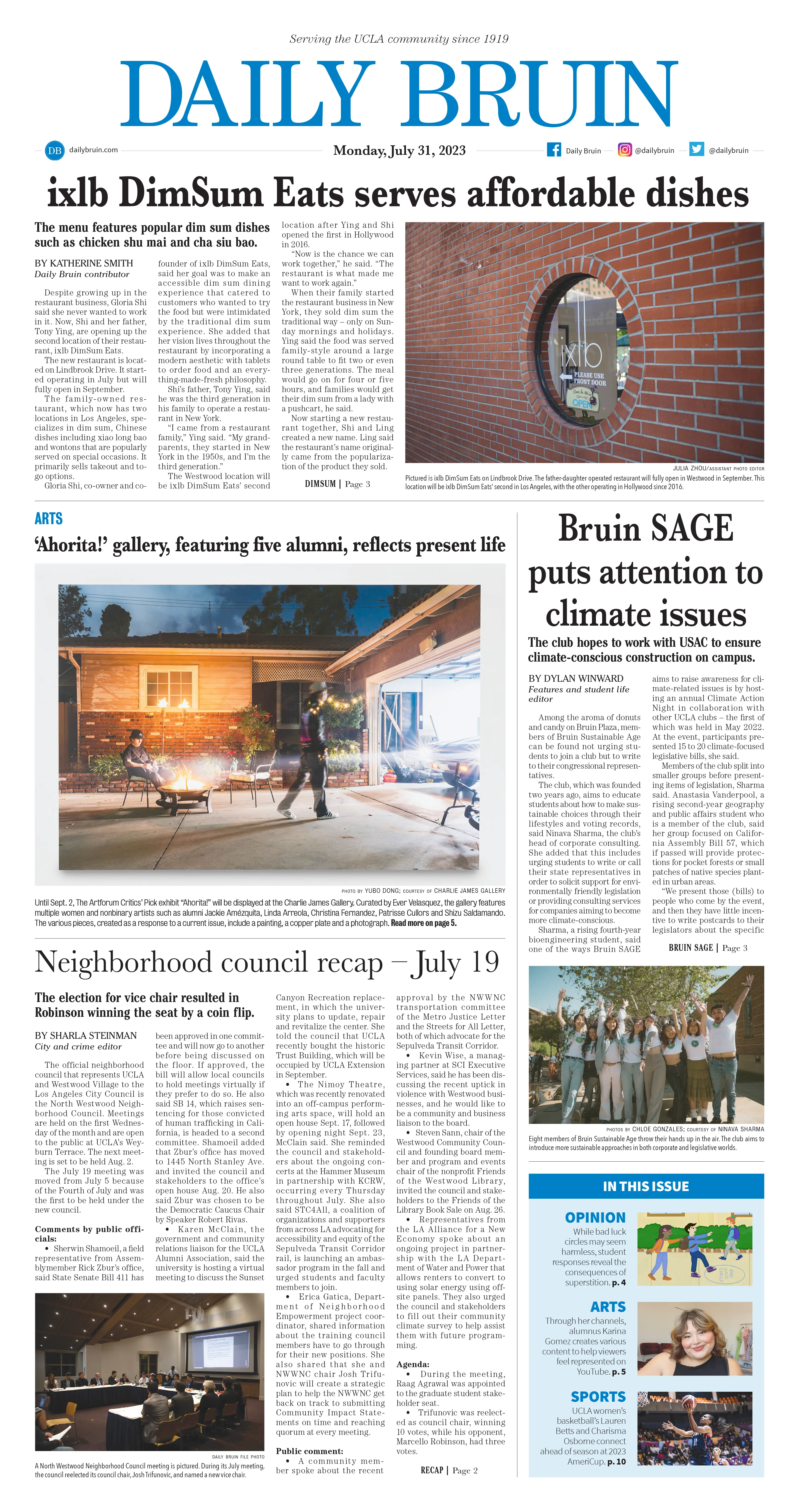 A newspaper page for the News section of the Daily Bruin.