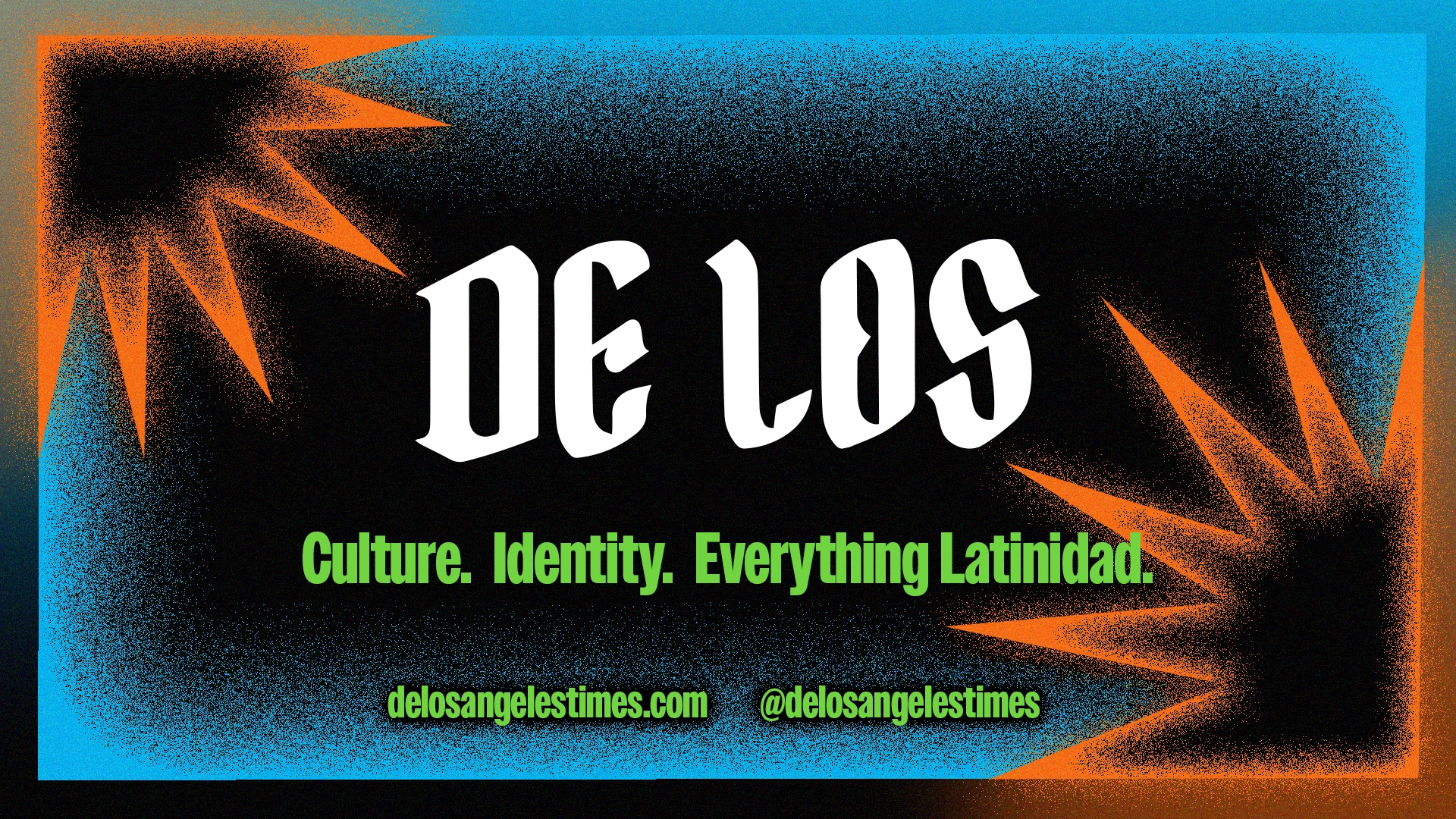 Banner for De Los with abstract shapes that reads, "Culture. Identity. Everything Latinidad."